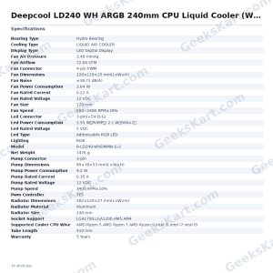 Deepcool LD240 WH ARGB 240mm CPU Liquid Cooler (White)