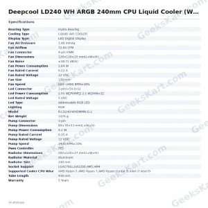 Deepcool LD240 WH ARGB 240mm CPU Liquid Cooler (White)