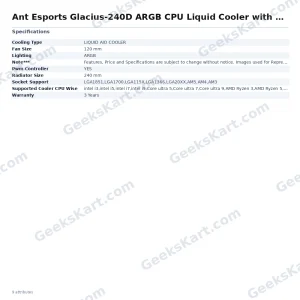 Ant Esports Glacius-240D ARGB CPU Liquid Cooler with LCD Display