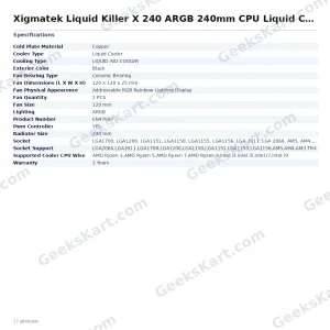 Xigmatek Liquid Killer X 240 ARGB 240mm CPU Liquid Cooler (Black)