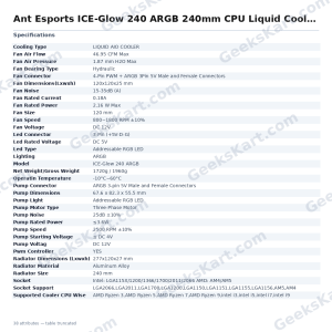 Ant Esports ICE-Glow 240 ARGB 240mm CPU Liquid Cooler (White)