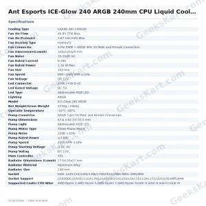 Ant Esports ICE-Glow 240 ARGB 240mm CPU Liquid Cooler (White)