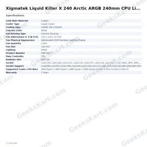 Xigmatek Liquid Killer X 240 Arctic ARGB 240mm CPU Liquid Cooler