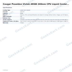 Cougar Poseidon Vistek ARGB 240mm CPU Liquid Cooler with Digital Display