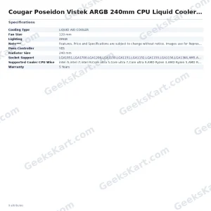 Cougar Poseidon Vistek ARGB 240mm CPU Liquid Cooler with Digital Display