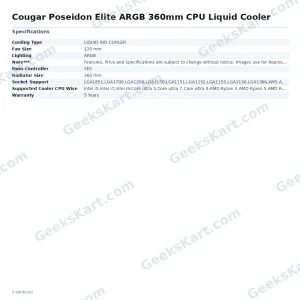 Cougar Poseidon Elite ARGB 360mm CPU Liquid Cooler