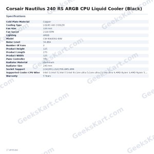 Corsair Nautilus 240 RS ARGB CPU Liquid Cooler (Black)