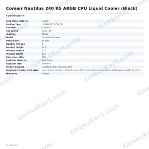 Corsair Nautilus 240 RS ARGB CPU Liquid Cooler (Black)