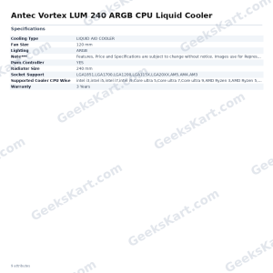 Antec Vortex LUM 240 ARGB CPU Liquid Cooler