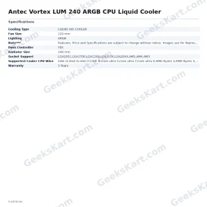 Antec Vortex LUM 240 ARGB CPU Liquid Cooler