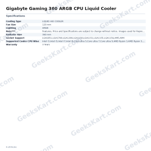Gigabyte Gaming 360 ARGB CPU Liquid Cooler