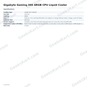 Gigabyte Gaming 360 ARGB CPU Liquid Cooler