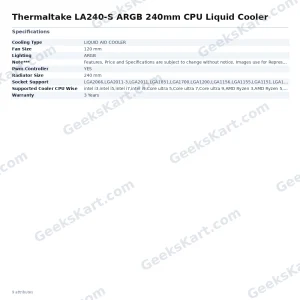 Thermaltake LA240-S ARGB 240mm CPU Liquid Cooler