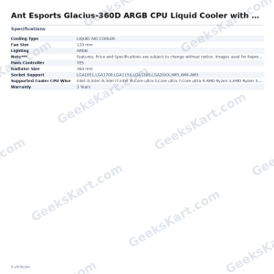 Ant Esports Glacius-360D ARGB CPU Liquid Cooler with LCD Display