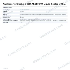 Ant Esports Glacius-360D ARGB CPU Liquid Cooler with LCD Display