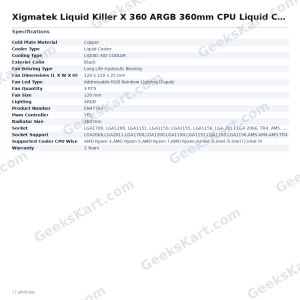 Xigmatek Liquid Killer X 360 ARGB 360mm CPU Liquid Cooler (Black)