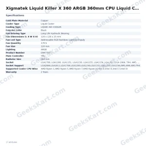 Xigmatek Liquid Killer X 360 ARGB 360mm CPU Liquid Cooler (Black)