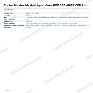 Cooler Master MasterLiquid Core NEX 360 ARGB CPU Liquid Cooler
