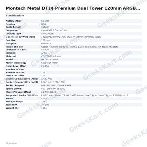Montech Metal DT24 Premium Dual Tower 120mm ARGB CPU Air Cooler