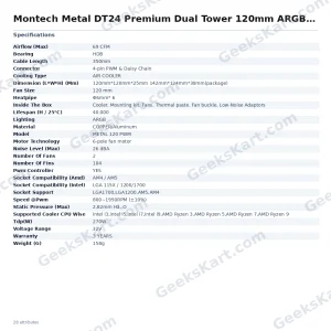 Montech Metal DT24 Premium Dual Tower 120mm ARGB CPU Air Cooler