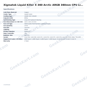 Xigmatek Liquid Killer X 360 Arctic ARGB 360mm CPU Liquid Cooler