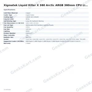 Xigmatek Liquid Killer X 360 Arctic ARGB 360mm CPU Liquid Cooler