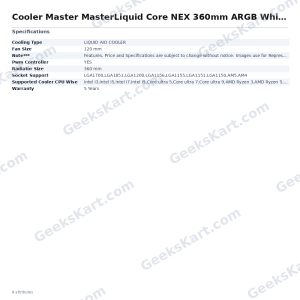 Cooler Master MasterLiquid Core NEX 360mm ARGB White CPU Liquid Cooler