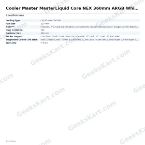 Cooler Master MasterLiquid Core NEX 360mm ARGB White CPU Liquid Cooler