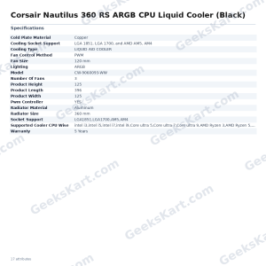 Corsair Nautilus 360 RS ARGB CPU Liquid Cooler (Black)