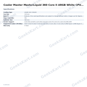 Cooler Master MasterLiquid 360 Core II ARGB White CPU Liquid Cooler