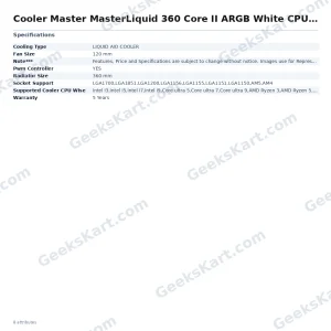 Cooler Master MasterLiquid 360 Core II ARGB White CPU Liquid Cooler