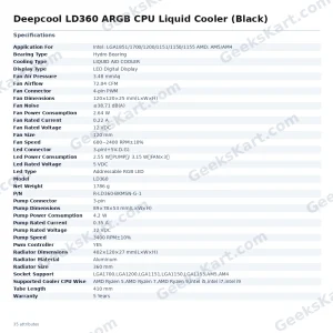 Deepcool LD360 ARGB CPU Liquid Cooler (Black)