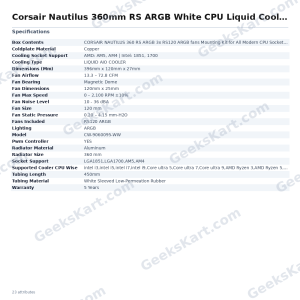 Corsair Nautilus 360mm RS ARGB White CPU Liquid Cooler