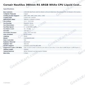 Corsair Nautilus 360mm RS ARGB White CPU Liquid Cooler