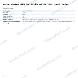 Antec Vortex LUM 360 White ARGB CPU Liquid Cooler