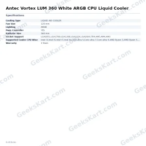 Antec Vortex LUM 360 White ARGB CPU Liquid Cooler