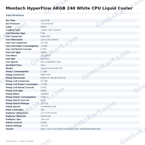 Montech HyperFlow ARGB 240 White CPU Liquid Cooler