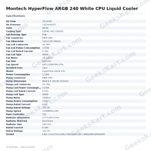 Montech HyperFlow ARGB 240 White CPU Liquid Cooler