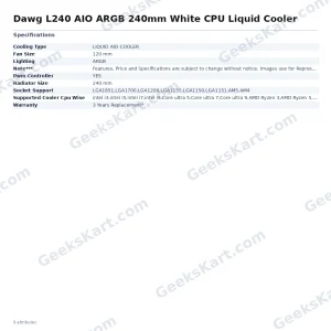 Dawg L240 AIO ARGB 240mm White CPU Liquid Cooler