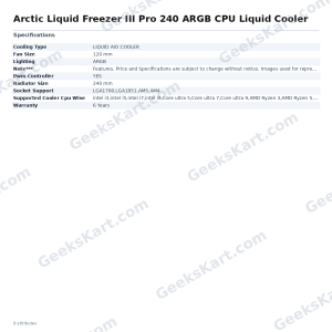 Arctic Liquid Freezer III Pro 240 ARGB CPU Liquid Cooler