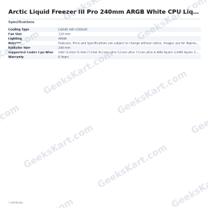 Arctic Liquid Freezer III Pro 240mm ARGB White CPU Liquid Cooler