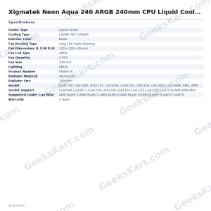 Xigmatek Neon Aqua 240 ARGB 240mm CPU Liquid Cooler (Black)