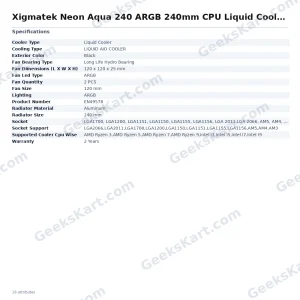 Xigmatek Neon Aqua 240 ARGB 240mm CPU Liquid Cooler (Black)