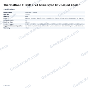 Thermaltake TH360-S V3 ARGB Sync CPU Liquid Cooler