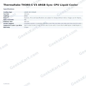 Thermaltake TH360-S V3 ARGB Sync CPU Liquid Cooler