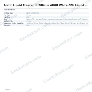 Arctic Liquid Freezer III 280mm ARGB White CPU Liquid Cooler