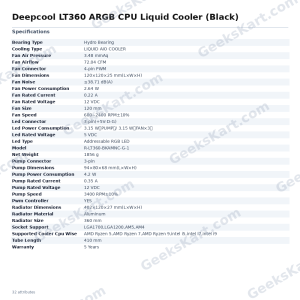 Deepcool LT360 ARGB CPU Liquid Cooler (Black)