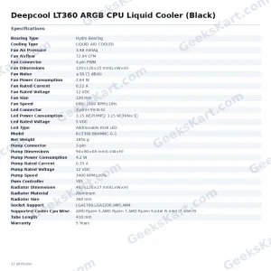 Deepcool LT360 ARGB CPU Liquid Cooler (Black)