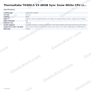 Thermaltake TH360-S V3 ARGB Sync Snow White CPU Liquid Cooler