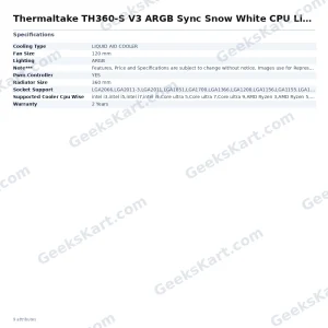 Thermaltake TH360-S V3 ARGB Sync Snow White CPU Liquid Cooler